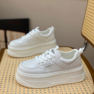 百搭透气系带增高厚底显腿长休闲鞋 银色时尚 新款 女2025秋季 子 板鞋