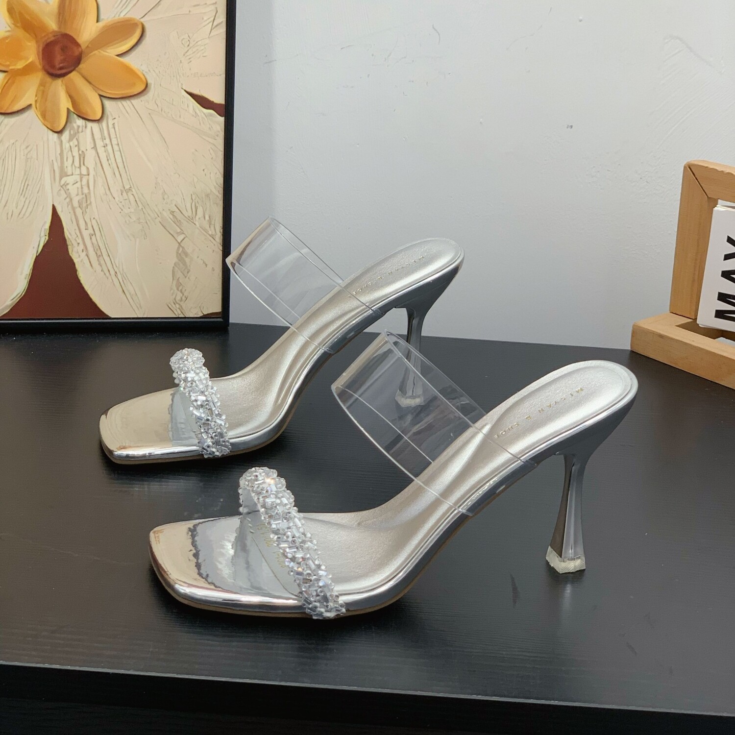 仙女风水钻一字拖女夏外穿2026新款透明带细跟8cm气质高跟凉拖鞋