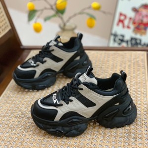 厚底拼色真皮老爹鞋女鞋2023秋冬新款透气显脚小运动鞋百搭休闲鞋
