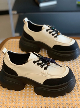 高级设计感系带小皮鞋松糕厚底小个子增高6CMM乐福鞋2025秋季爆款