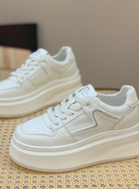 松糕厚底休闲板鞋2025年秋季真皮小白鞋女小个子增高6CM轻便百搭