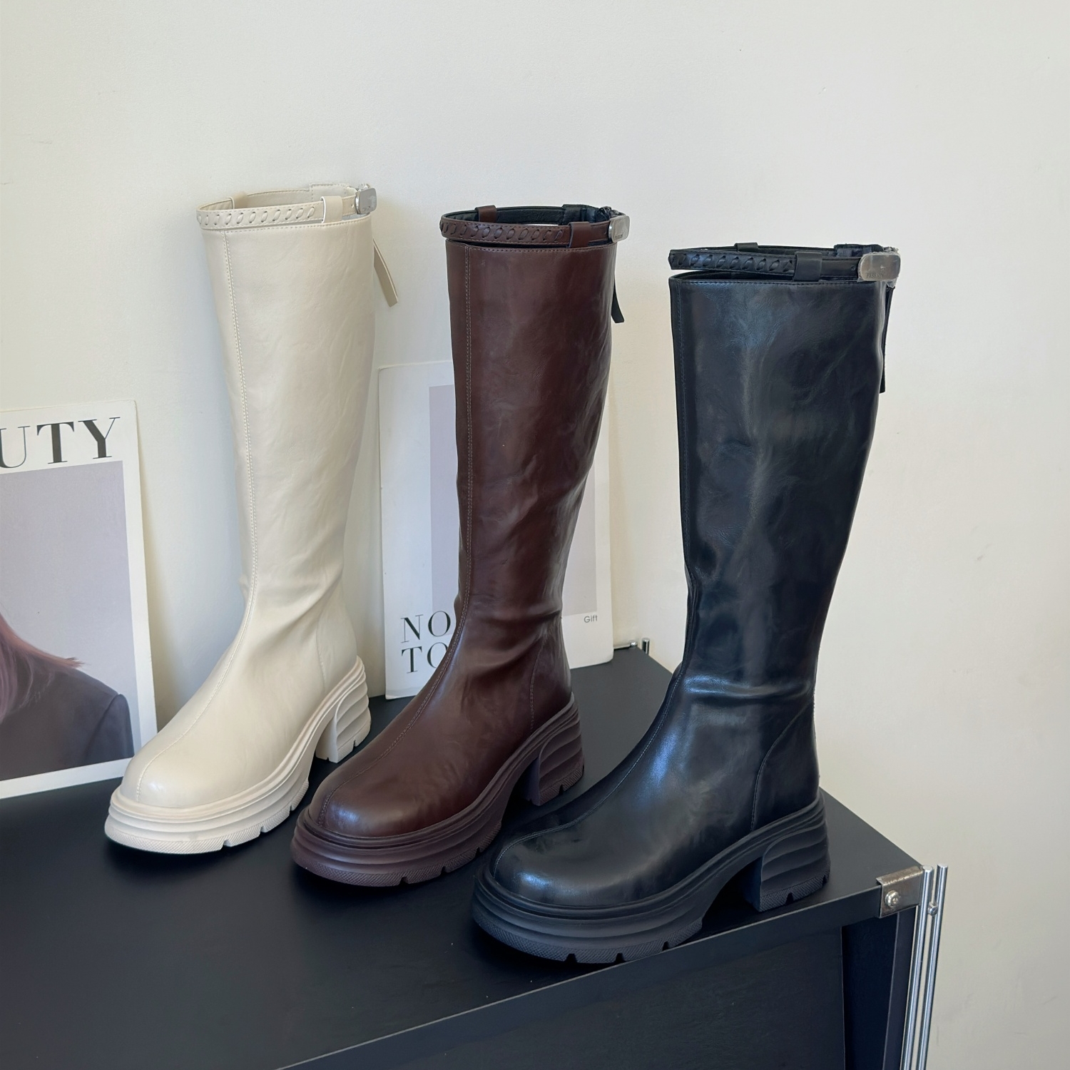 小个子增高6cm厚底不过膝长筒靴