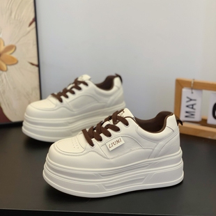 休闲运动板鞋 小个子增高6cm松糕鞋 女2025秋冬新款 厚底真皮小白鞋