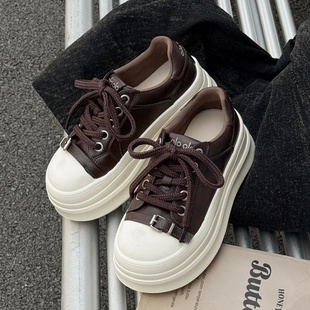 小众设计感小个子增高厚底休闲鞋女2025秋冬款复古简约学院风板鞋
