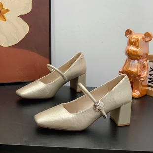 配裙子温柔气质玛丽珍鞋女2026春季新款法式方头粗跟6cm高跟单鞋