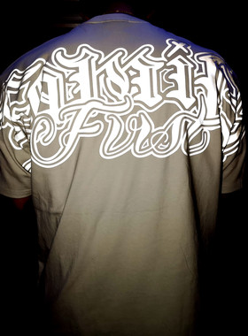 bboy宽松花体街头old school重磅hiphop七色反光镭射小领口短袖