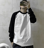 school重磅hiphop纯色加厚小领口长袖 bboy嘻哈插肩袖 拼色街头old