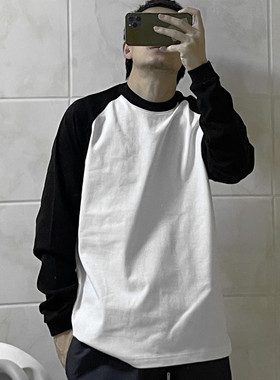 bboy嘻哈插肩袖拼色街头old school重磅hiphop纯色加厚小领口长袖