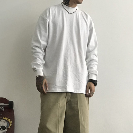 bboy练舞popping街舞old school小领口hiphop重磅纯色打底长袖t