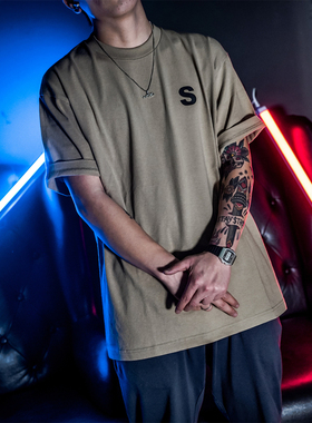 hiphop嘻哈popping bboy说唱简约重磅over size大码小领口短袖T恤