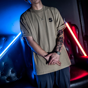 hiphop嘻哈popping bboy说唱简约重磅over size大码小领口短袖T恤