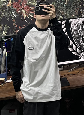 bboy宽松嘻哈hiphop复古old school插肩袖简约拼接重磅加厚长袖