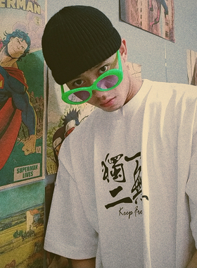bboy宽松嘻哈街头说唱popping大码old school小领口重磅短袖T恤