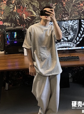 bboy 420克 超重磅嘻哈hiphop复古纯色t恤 西海岸小领口纯色短袖