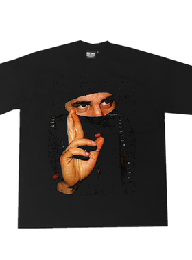 bboy宽松嘻哈街头hiphop复古old school重磅美式涂鸦小领口短袖