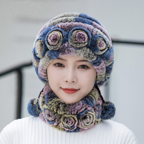 针织帽出游优雅女秋冬獭兔毛保暖