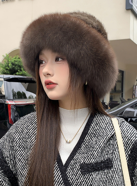 冬季兔毛皮护耳公主帽女显脸小