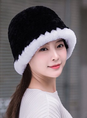 獭兔毛渔夫帽女冬季加厚保暖