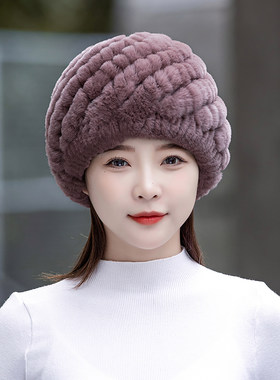 獭兔毛保暖加厚中老年女套头帽