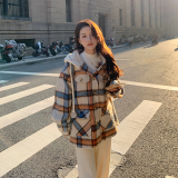 出货M203P180K2682022冬装新款连帽格子毛呢小西装外套，女装毛呢外套，浙宝088