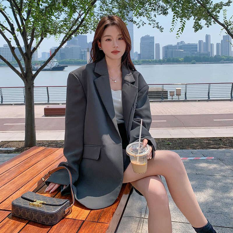 版型chao正!灰色西装外套女春秋免烫高级感百搭气质休闲西服,女装西装,浙宝088