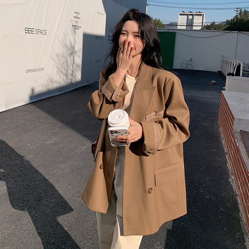 卡其色免烫高级感西装外套女2025年春秋新款时髦炸街小西服上衣,女装西装,浙宝088