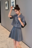 现货X993P125K1782021夏季新款短袖小西装外套两件套百褶裙，女装套装/套裙，浙宝088