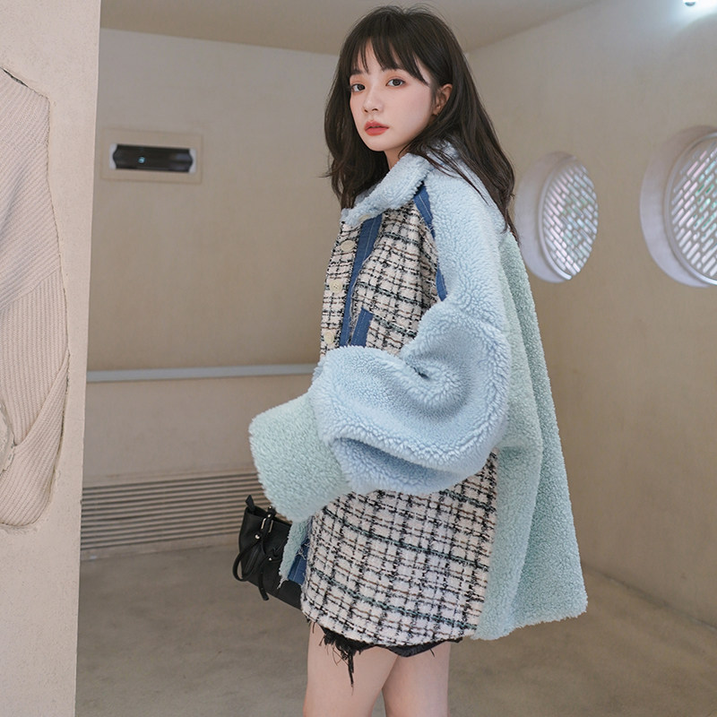 M022P180K2782022冬装新款小香风撞色拼接羊羔毛短外套,女装皮草,浙宝088