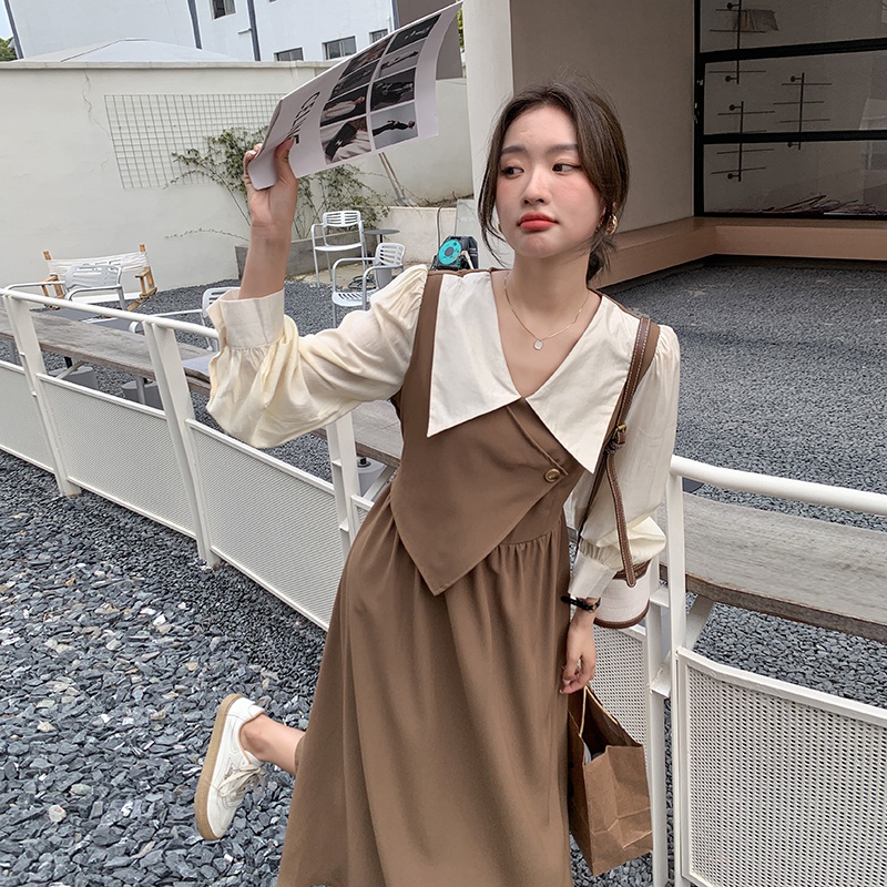 出货中M183P115K1682024春秋装新款假两件撞色连衣裙2色，女装连衣裙，浙宝088