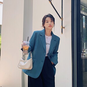 高级感女神范蓝色西装外套女小个子春秋2025年新款爆款韩系小西服图片