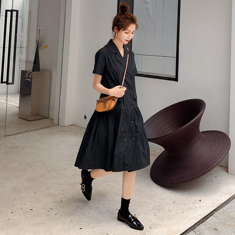 现货X992P90K1482021夏季新款西装领双排扣连衣裙，女装连衣裙，浙宝088