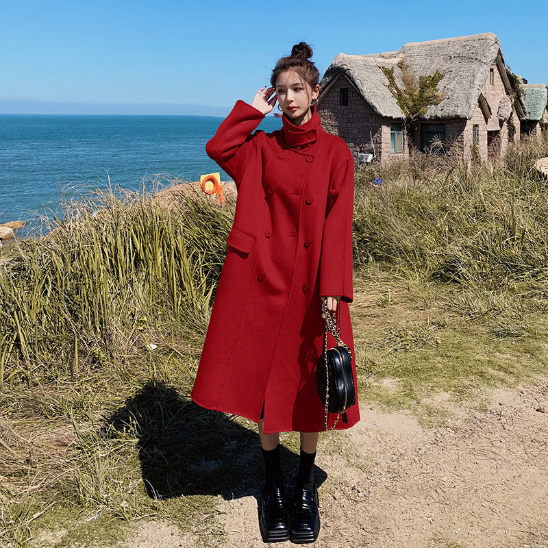 现货M231P260K398冬装新款中长款双面毛呢外套羊毛大衣3色,女装毛呢外套,浙宝088