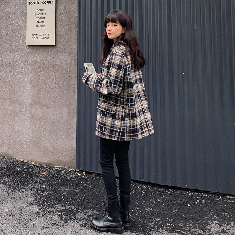 现货X879P120K1882022冬装新款格子毛呢小西装外套,女装毛呢外套,浙宝088