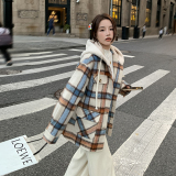 出货M203P180K2682022冬装新款连帽格子毛呢小西装外套，女装毛呢外套，浙宝088
