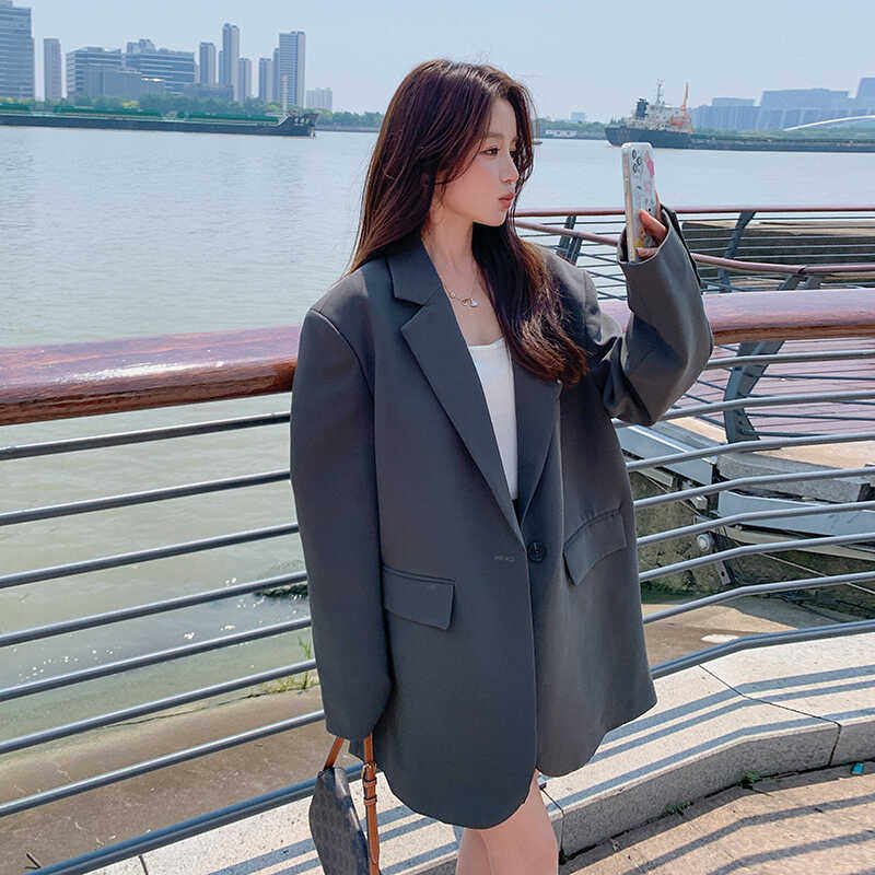 版型chao正!灰色西装外套女春秋免烫高级感百搭气质休闲西服,女装西装,浙宝088