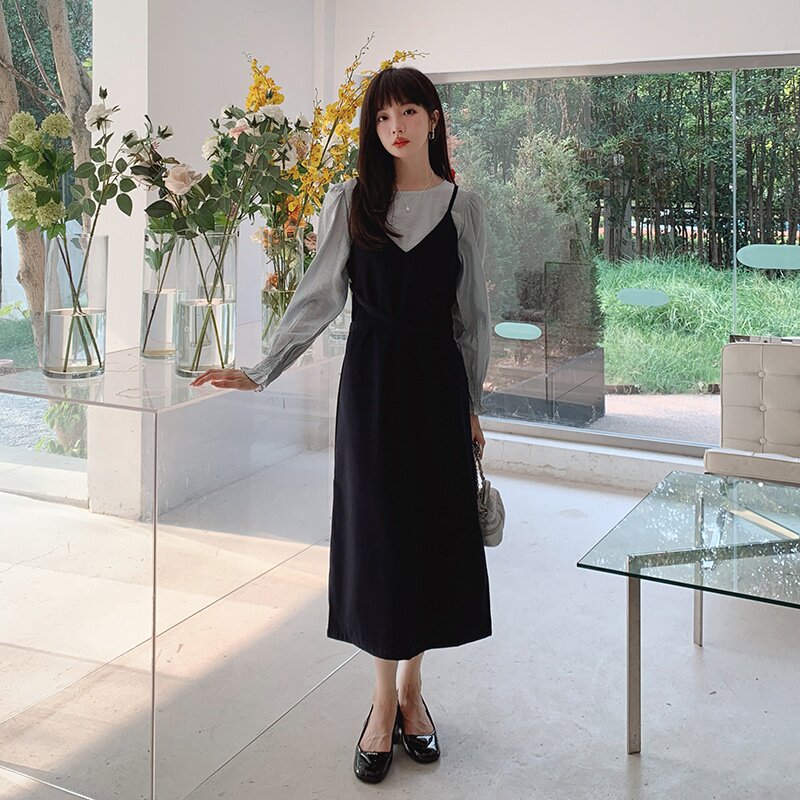 现货M159P115K1682024春装新款假两件拼接撞色连衣裙,女装连衣裙,浙宝088