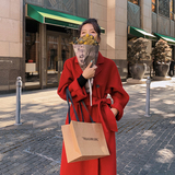 独特超好看红色长款西装风衣外套女春秋2025年新款高级感休闲大衣，女装毛呢外套，浙宝088