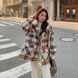 出货M203P180K2682022冬装新款连帽格子毛呢小西装外套，女装毛呢外套，浙宝088