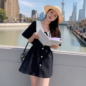 法式复古连衣裙女夏新款气质小个子高级感收腰显瘦a字小黑裙短裙图片