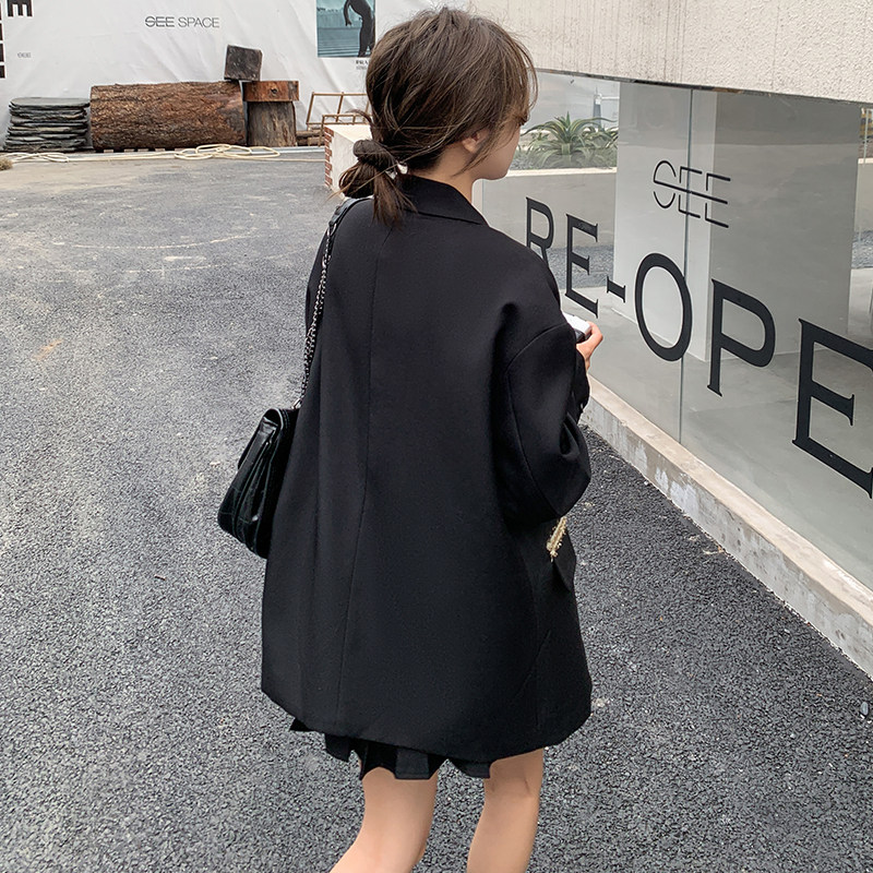 黑色西装套装女2025年春秋新款休闲显瘦韩版西服外套套装两件套潮,女装套装/套裙,浙宝088