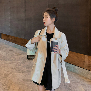 现货 X977 P145K198 春秋新款短款皮衣袖口条纹撞色外套女图片