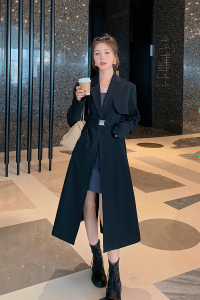 现货X968P145K1982021春秋装新款西装领风衣中长款大衣外套女