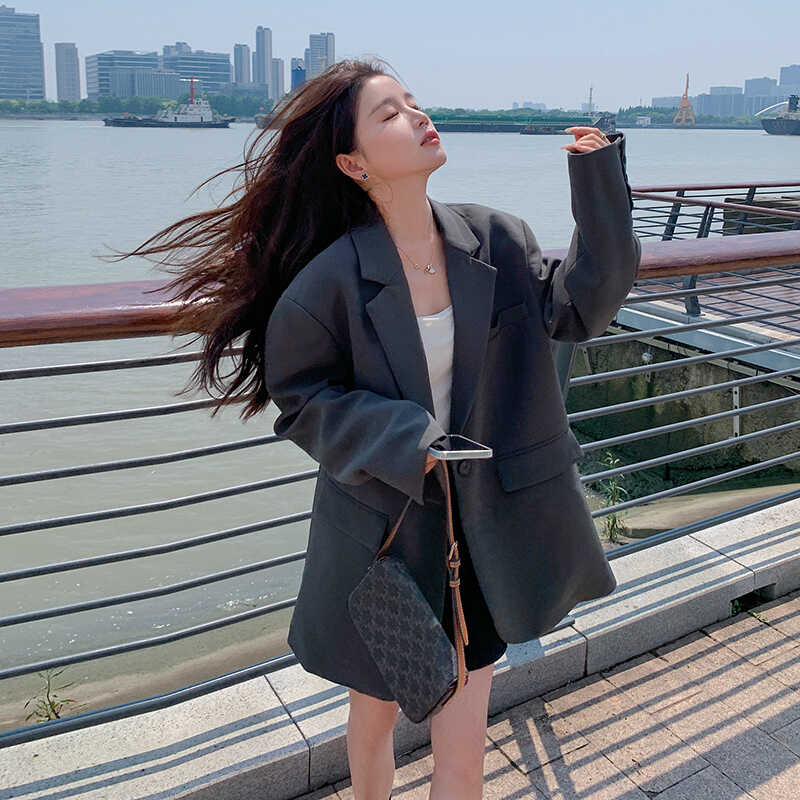 版型chao正!灰色西装外套女春秋免烫高级感百搭气质休闲西服,女装西装,浙宝088
