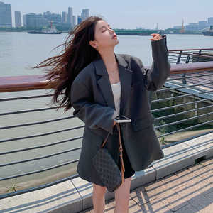 版型chao正!灰色西装外套女春秋免烫高级感百搭气质休闲西服图片