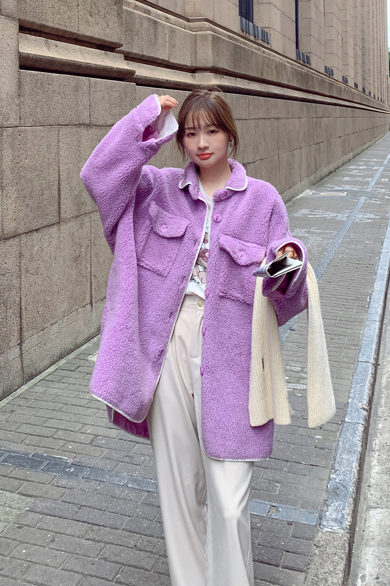 出货中M172P165K2482022冬装百搭羊羔毛宽松外套,女装皮草,浙宝088