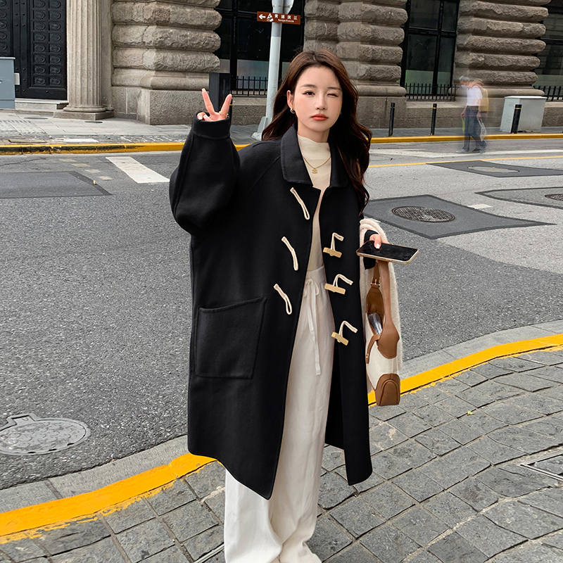 现货M220P275K4182022牛角扣双面毛呢外套中长款大衣2色，女装毛呢外套，浙宝088
