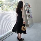 黑色落肩吊带连衣裙女春秋2025新款女装别致独特露背收腰小黑裙冬，女装连衣裙，浙宝088
