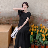 法式气质白色圆领连衣裙女夏2025新款高级感宽松直筒长款鱼尾裙子，女装连衣裙，浙宝088