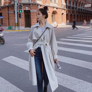 现货X1062P145K198 2022春秋款中长款泡泡袖风衣外套大衣图片