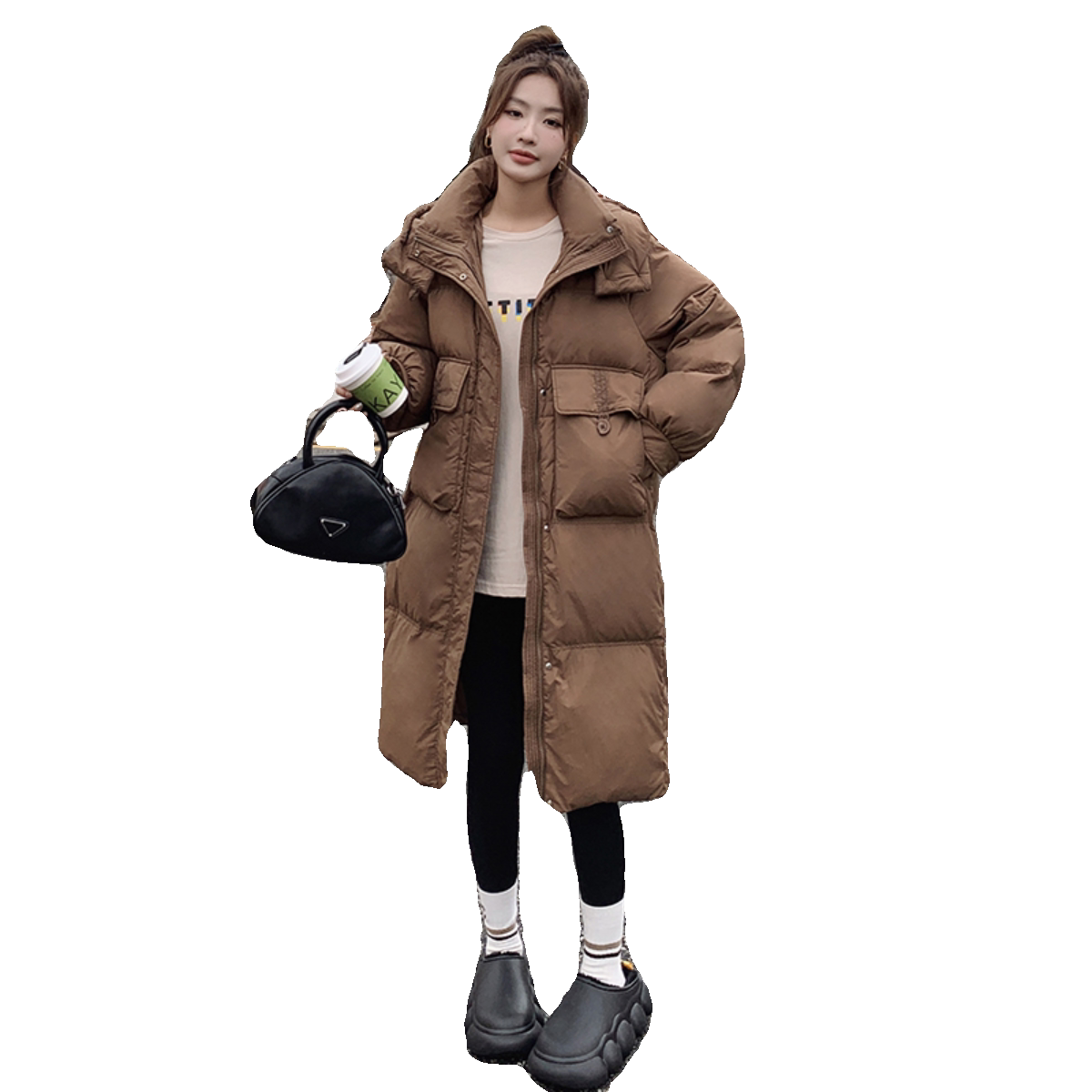 设计感连帽羽绒服女2024冬季新款高级感炸街收腰显瘦白鸭绒面包服,女装羽绒服,浙宝088